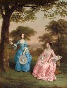 Arthur Devis Double Portrait of Alicia and Jane Clarke in a Wooden Landscape painting
